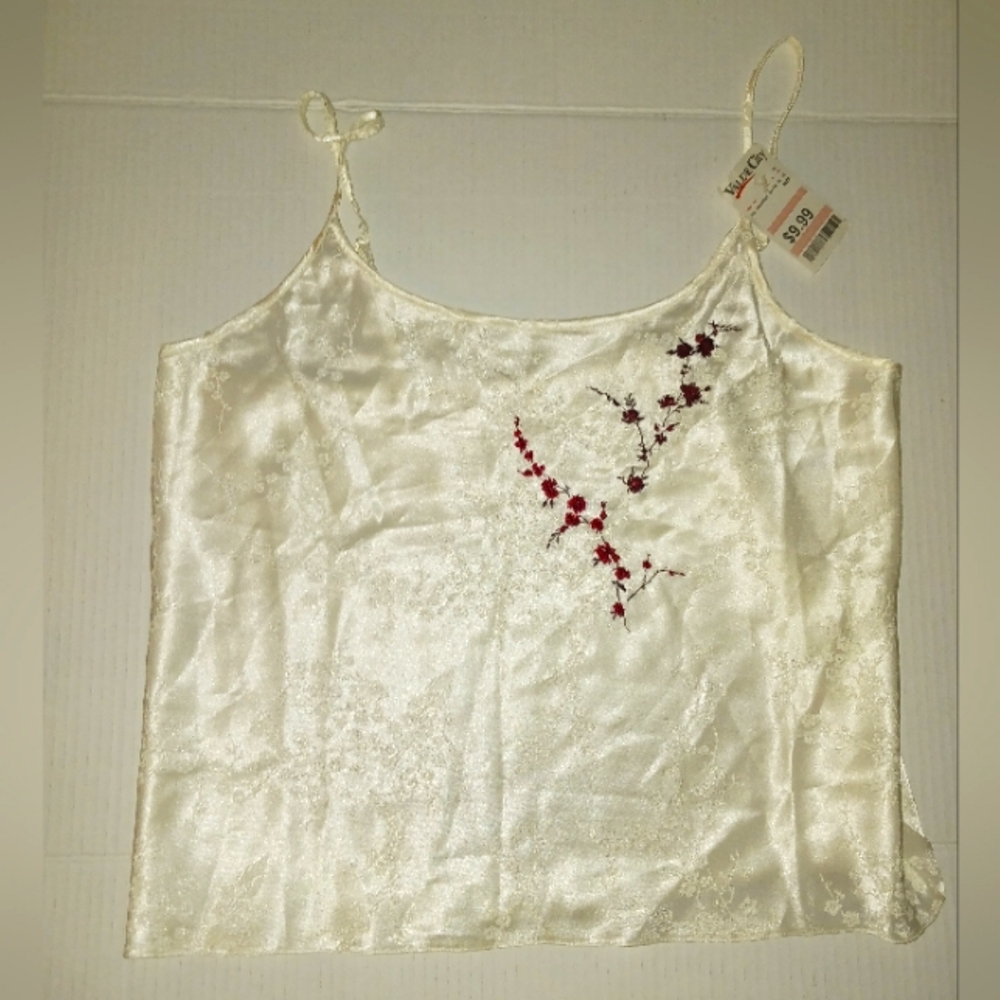 DEADSTOCK Y2K Early 2000s Satin Embroidered Camisole, Sz M NWT *flaw